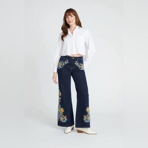 DRIFTWOOD Dark Wash Jeans with Floral Embroidery